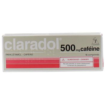 Claradol Parac&eacute;tamol Caf&eacute;ine 500mg Teofarma - bo&icirc;te 16 comprim&eacute;s