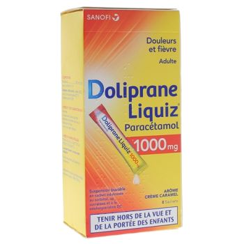 Doliprane Liquiz 1000mg sans sucre suspension buvable arôme crème caramel - boîte de 8 sachets
