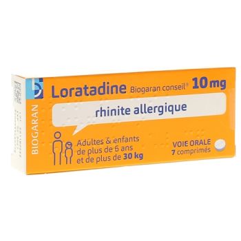Loratadine 10 mg rhinite allergique Biogaran - 7 comprimés