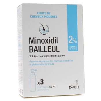 Minoxidil Bailleul 2 %, solution pour application cutanée - 3 flacons de 60 ml