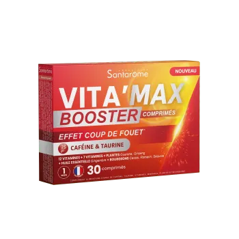 Vita'Max Booster comprimés caféine & taurine Santarome - boite de 30 comprimés
