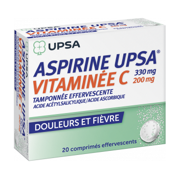 Aspirine vitaminée C tamponnée effervescente Upsa - boite de 20 comprimés effervescents