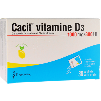 Cacit Vitamine D3 1000mg/880UI granulés efffervescents pour solution buvable en sachet - boîte de 30 sachets