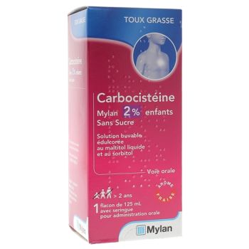 Carbocistéine Mylan 2% enfants sans sucre - flacon de 125 ml