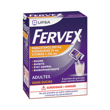 Fervex adulte sans sucre granulés en sachet Upsa - boite de 8 sachets