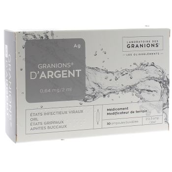 Granions d'argent 0,64mg - Boîte de 30 ampoules de 2ml