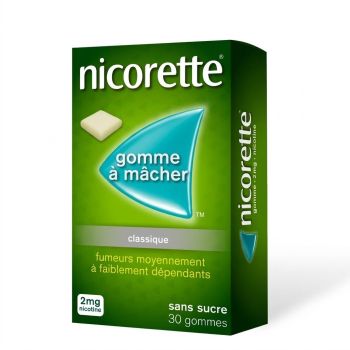 Nicorette 2mg sans sucre gomme à mâcher - boite de 30 gommes