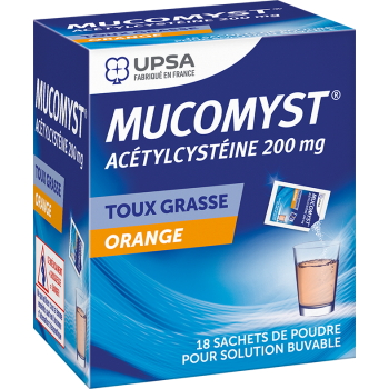 Mucomyst 200mg poudre pour solution buvable en sachet Upsa - boite de 18 sachets