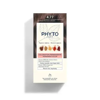 Coloration permanente 4.77 châtain marron profond Phyto - lait révélateur et crème colorante de 50ml