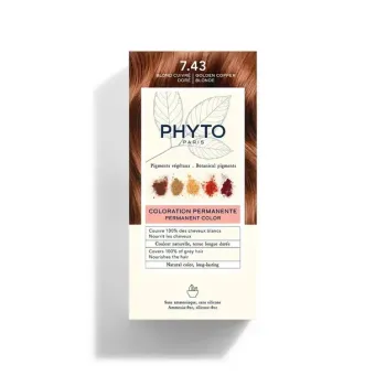 Coloration permanente 7.43 blond cuivré doré Phyto - lait révélateur et crème colorante de 50ml