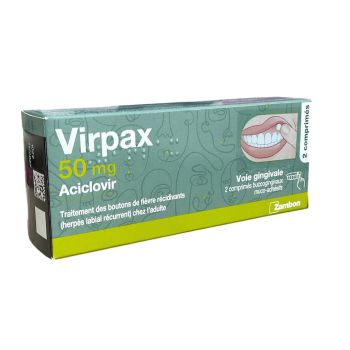 Virpax 50mg aciclovir boutons de fièvre - 2 comprimés