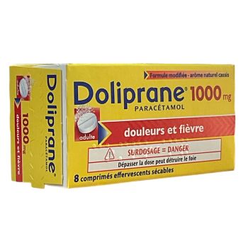 Doliprane 1000mg effervescent arôme cassis - boîte de 8 comprimés effervescents