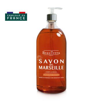 Savon de marseille fleur d'oranger Beauterra - flacon-pompe de 1L