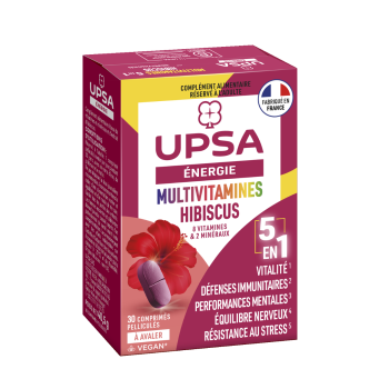 Energie multivitamines hibiscus 5 en 1 Upsa - boite de 30 comprimés