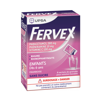 Fervex rhume enfant granulé en sachet Upsa - boite de 8 sachets goût framboise