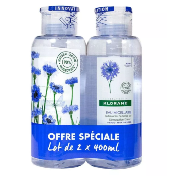 Eau micellaire démaquillante 3en1 Klorane - offre spéciale lot de 2x400ml