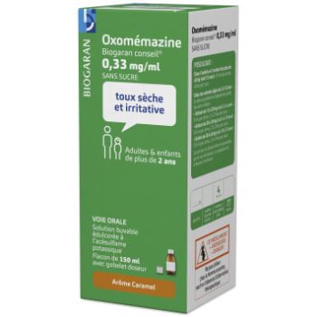 Oxomémazine 0,33mg/ml sans sucre Biogaran - flacon de 150ml