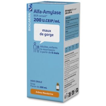 Alfa-amylase Sirop maux de gorge arôme mandarine Biogaran - flacon de 200ml