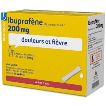 Ibuprofène Biogaran Conseil 200 mg suspension buvable - boîte de 20 sachets