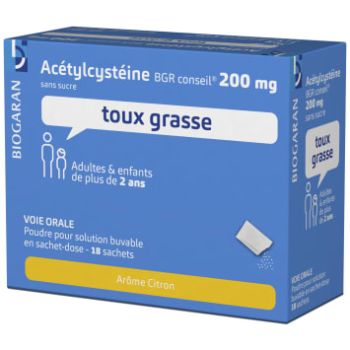 Acétylcystéine Biogaran 200mg arôme citron poudre pour solution buvable - boîte de 18 sachets-dose