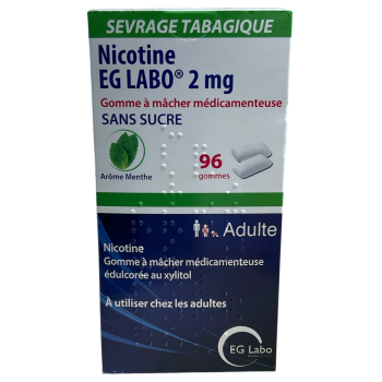 Nicotine EG Labo 2mg sans sucre arôme menthe - boîte de 96 gommes à mâcher