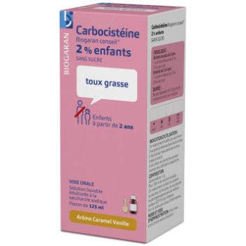 Carbocistéine Biogaran 2% enfants sans sucre - flacon de 125ml