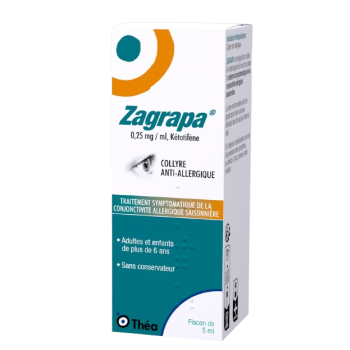Zapagra 0,25mg/ml K&eacute;totif&egrave;ne collyre anti-allergique Th&eacute;a - flacon de 5ml