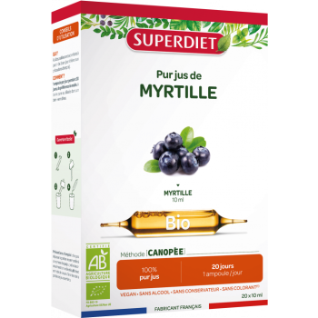Myrtille bio Super Diet - boîte de 20 ampoules de 15 ml