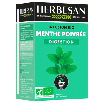 Infusion confort digestif menthe poivrée bio Herbesan - boîte de 20 sachets