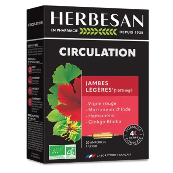 Circulation Jambes légères bio Herbesan - boite de 20 ampoules