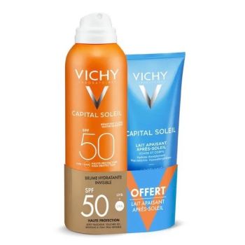 Capital Soleil brume hydratante invisible SPF50+ Vichy - spray de 200ml + lait après-soleil 100ml offert