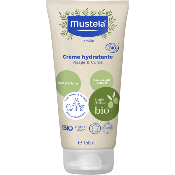 Cr&egrave;me hydratante sans parfum bio Mustela - tube de 150 ml