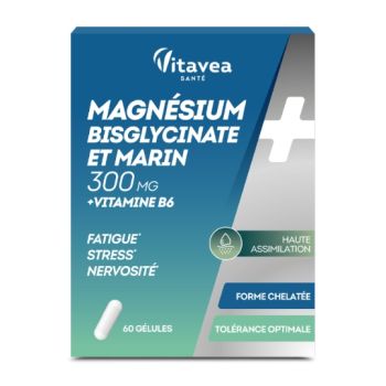 Magn&eacute;sium bisglycinate & marin 300ml + vitamine B6 Vitavea - bo&icirc;te de 60 g&eacute;lules