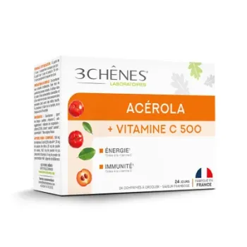 Acérola VitC 500 mg Les 3 Chênes - boîte de 24 comprimés à croquer