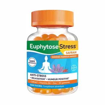 Euphytose Stress Safran gommes mangue ananas Bayer - pot de 30 gommes