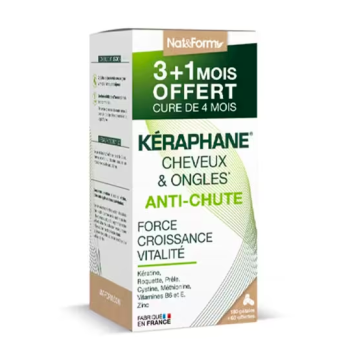 Kéraphane cheveux et ongles anti-chute Nat&Form - boite de 240 gélules offre spéciale 3+1 mois offert