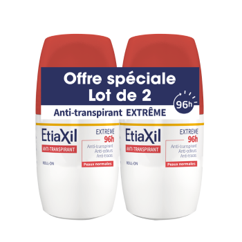 Etiaxil roll-on anti-transpirant extrème 96h Cooper - lot de 2 anti-transpirant roll-on de 50ml offre spéciale