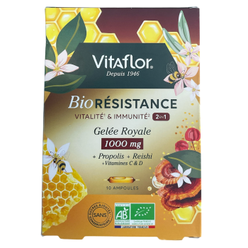 Bio r&eacute;sistance vitalit&eacute; & immunit&eacute; 2en1 Vitaflor - boite de 10 ampoules de 10ml
