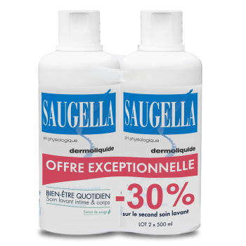 Dermoliquide émulsion lavante douce Saugella - 2 flacons de 500 ml