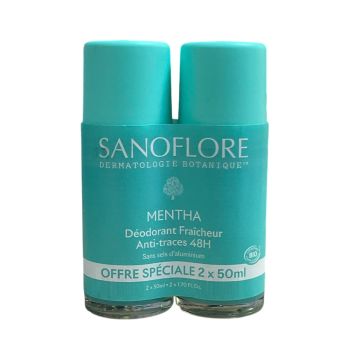 Déodorant Mentha efficacité 48h bio Sanoflore - lot de 2 roll-on de 50ml