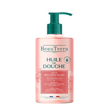 Huile de douche parfum Iris & Musc Blanc Beauterra - flacon-pompe de 750ml
