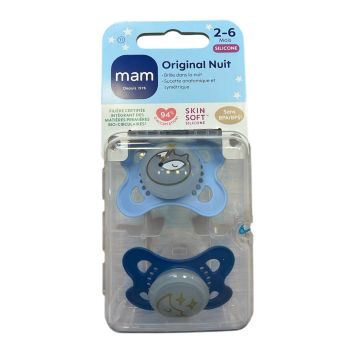 Sucettes anatomiques silicone Original nuit 2-6 mois MAM - lot de 2 sucettes