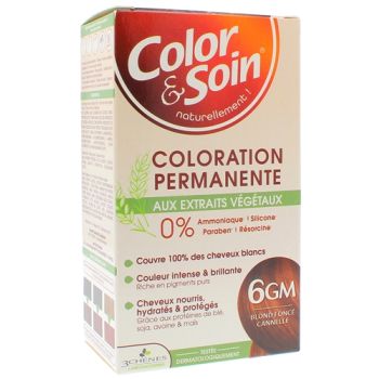 Color & Soin Coloration permanente aux extraits végétaux blond foncé cannelle 6GM Les 3 Chênes - kit de 4 produits