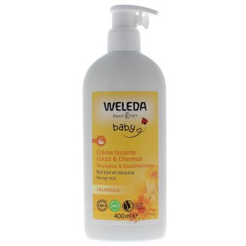 Crème lavante Calendula corps et cheveux Weleda bébé - flacon-pompe de 400ml