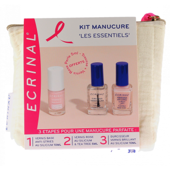 Kit manucure les essentiels Ecrinal - lot de 2 flacons de 10ml + une trousse et flacon de 5ml offert