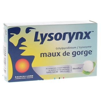 Lysorynx maux de gorge menthe sans sucre Bausch & Lomb - boîte de 36 comprimés à sucer