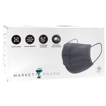 Masques chirurgicaux 3 plis type IIR noirs - boîte de 10 masques