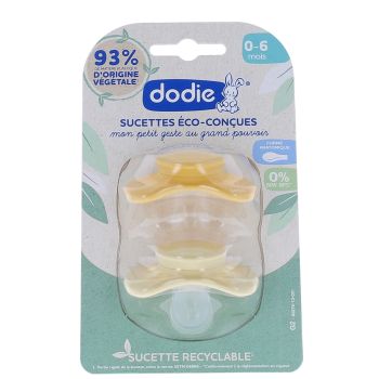 Sucette anatomique éco conçue jaune 0-6 mois Dodie - 2 sucettes