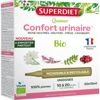 Quatuor Confort urinaire bio Superdiet - boîte de 20 unidoses de 15ml