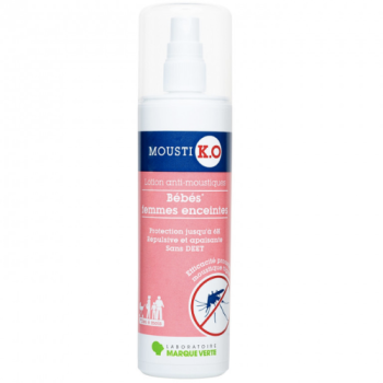 Mousti K.O lotion anti-moustique bébés dès 6 mois et femme enceinte Marque verte - flacon de 100ml